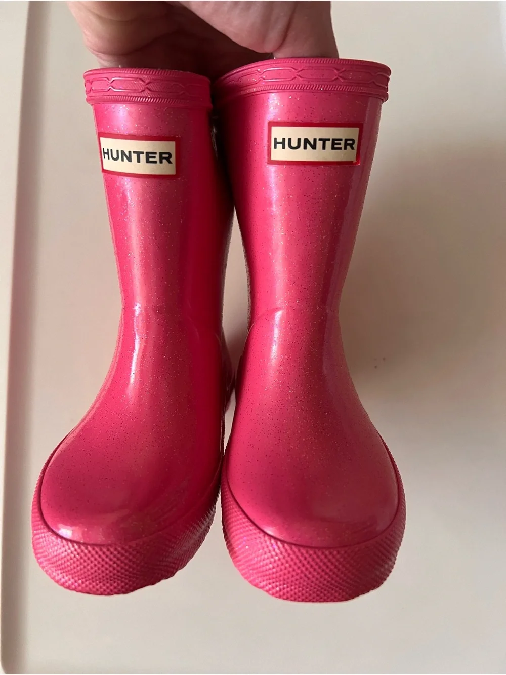 Hunter Pink Kids Gloss Rain Boots